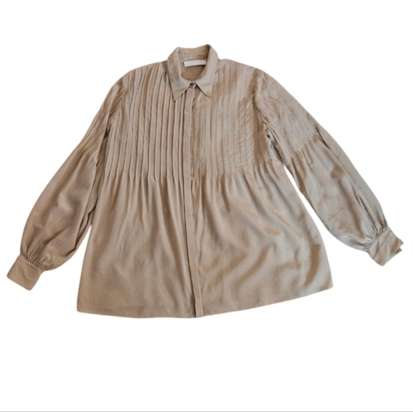 Chloe Sandy Biege Women's Button-down  Flowy Silk Blouse size XS (US 2, FR 34) - Picture 3 of 6